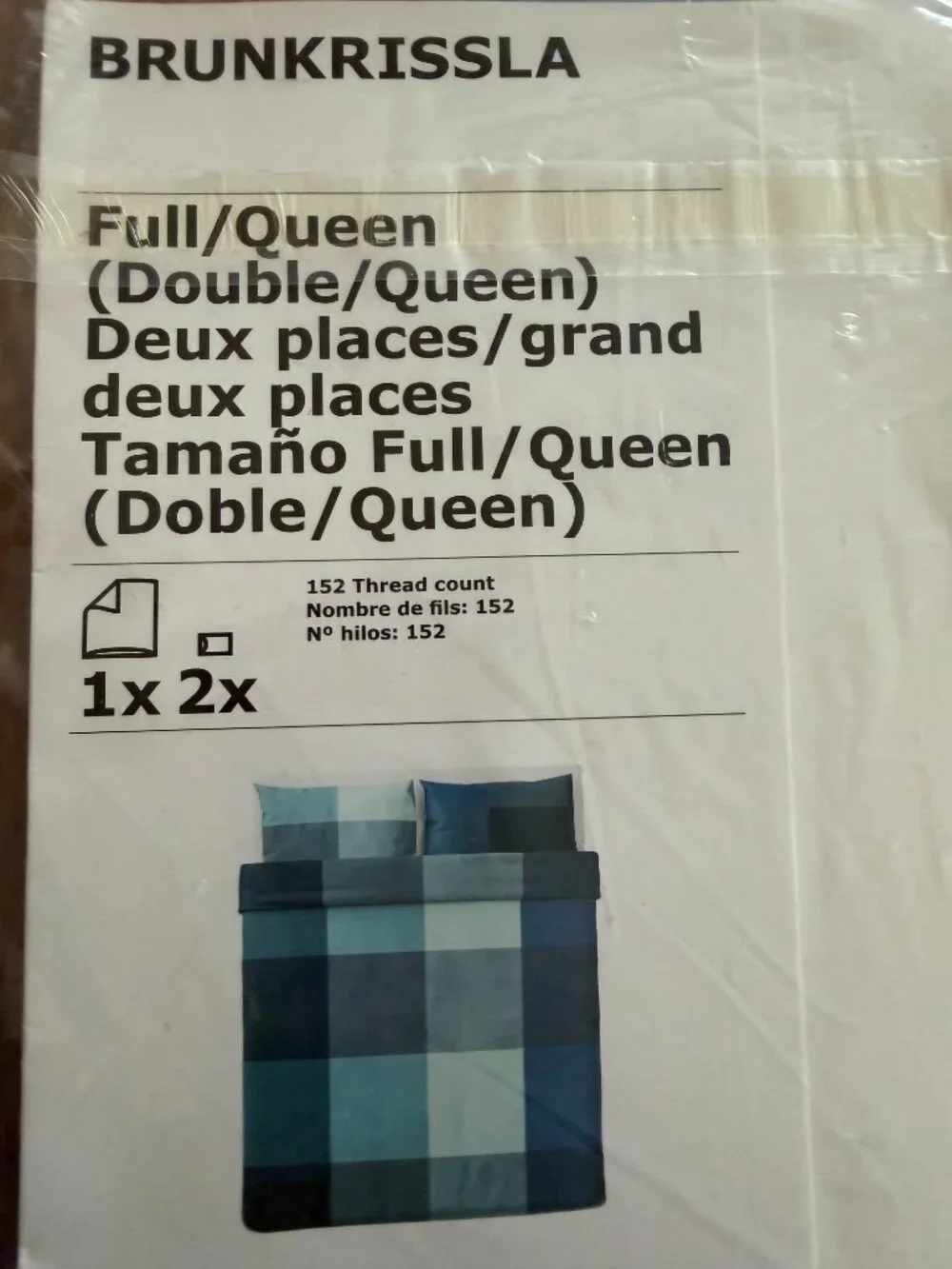 IKEA BRUNKRISSLA Blue Plaid Full/Queen Duvet Cover & Shams Set